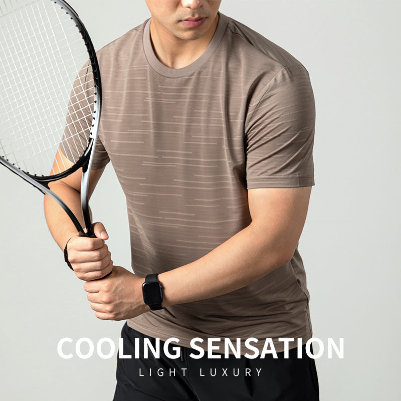 Ice Silk Cool Breathable Men's Short Sleeve t T-shirt2025New summer solid color sports fitness quick-dry short sleeve