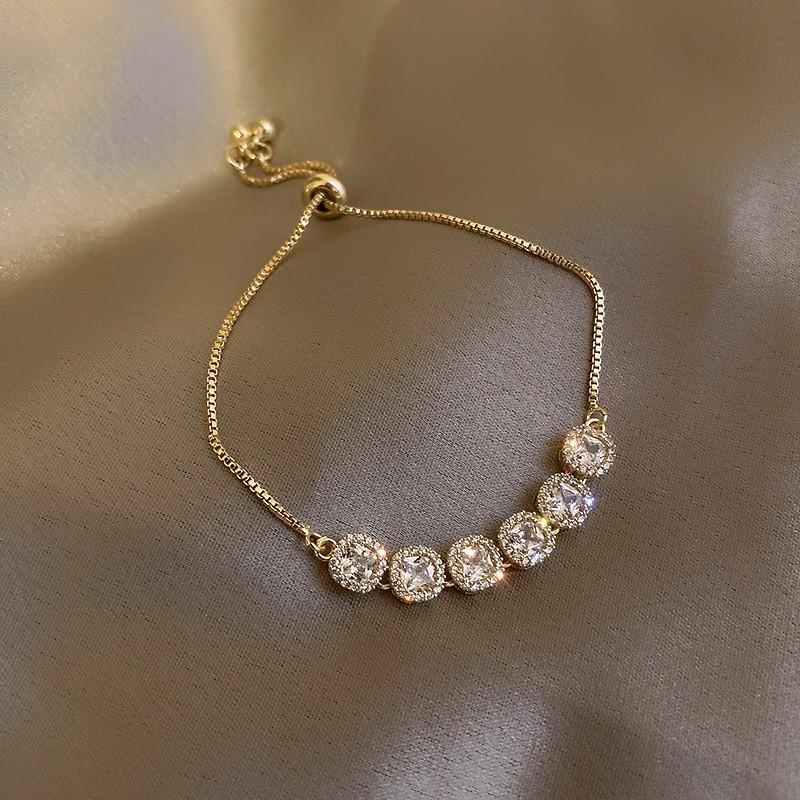 Xiaohongshu Same Style Hot-Selling Zircon Bracelet Light Luxury Niche Exquisite High-End Feel Adjustable Pull Jewelry for Women