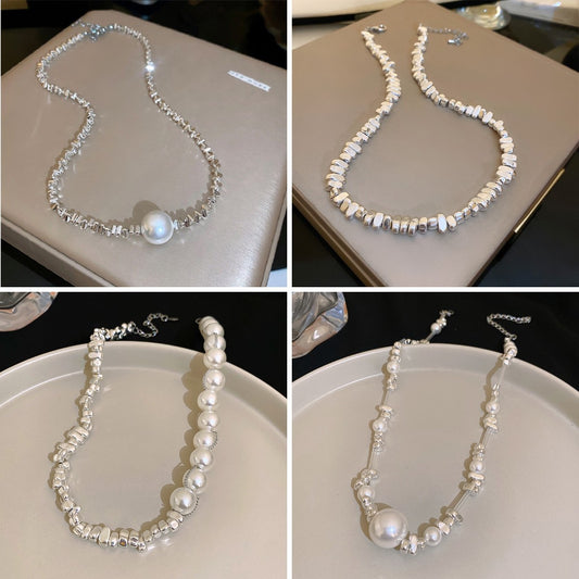 Artificial Fragmented Silver Irregular Pearl Necklace Light Luxury High-end Niche Fashion Choker Collarbone Chain Simple Accessory