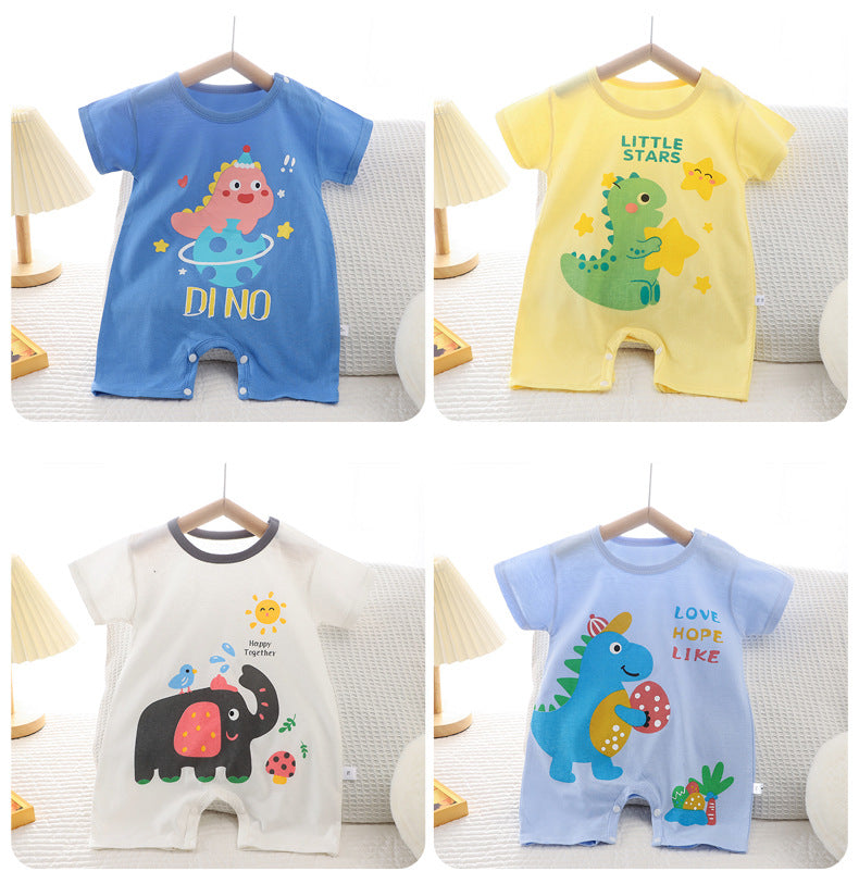 Summer New Infant Crawling Suit Pure Cotton Korean Version Thin Boys' Short Sleeve Girls' One-Piece Romper