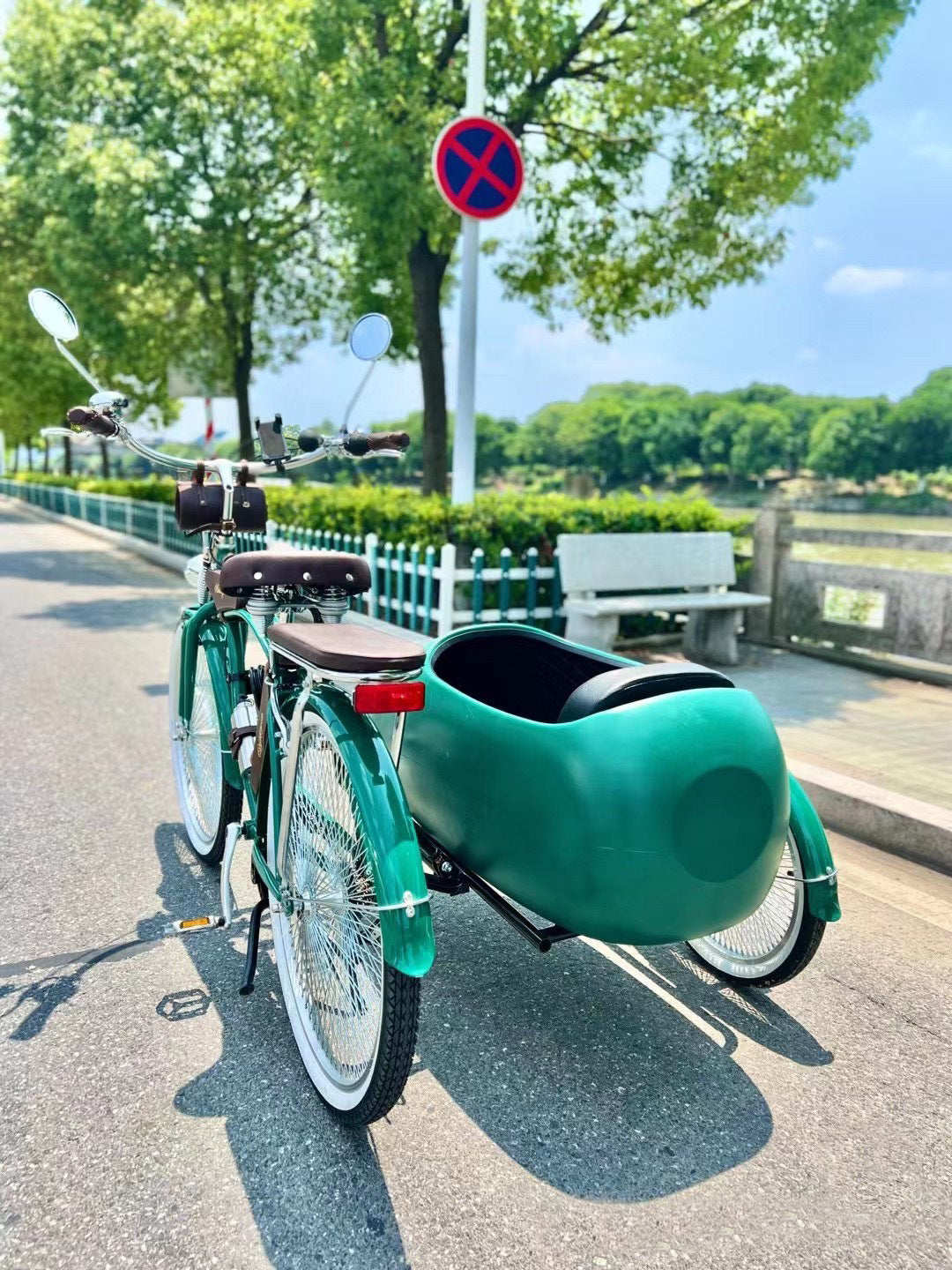 Comfortable Three-Wheel Bicycle High-End Park Display Side Bucket Drag Bucket Bicycle Dense Spokes High-End Side Three-Wheel