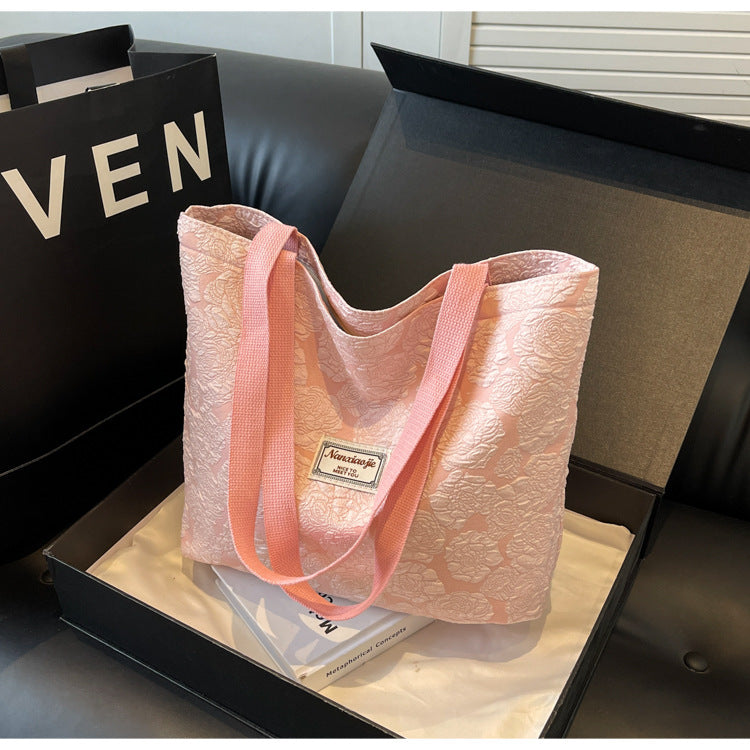 South Korea ins Unique Canvas Bag2024New Fashion Commuting Tote Bag Female College Student Class Shoulder Bag