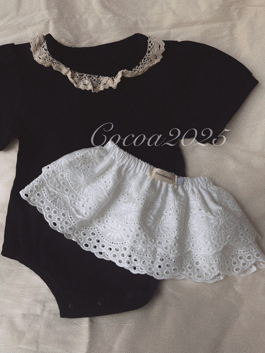 Korean Baby Layered Short Skirt with Lace Trim, Girls' Versatile Apron, French Retro Style, Stylish Ultra Short Cotton Skirt for Children