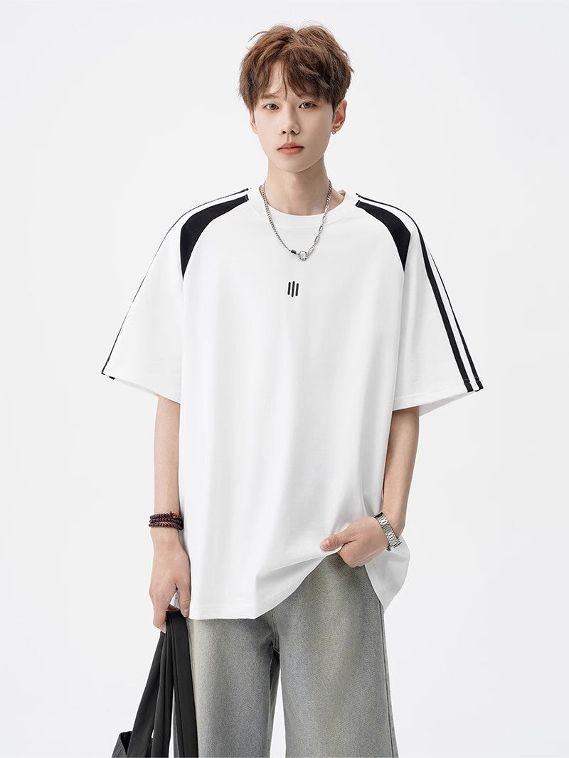 2025New Trendy Ice Silk Short Sleeves t Men's Round Neck Pullover Top Summer American Style Heavy Loose T-Shirt
