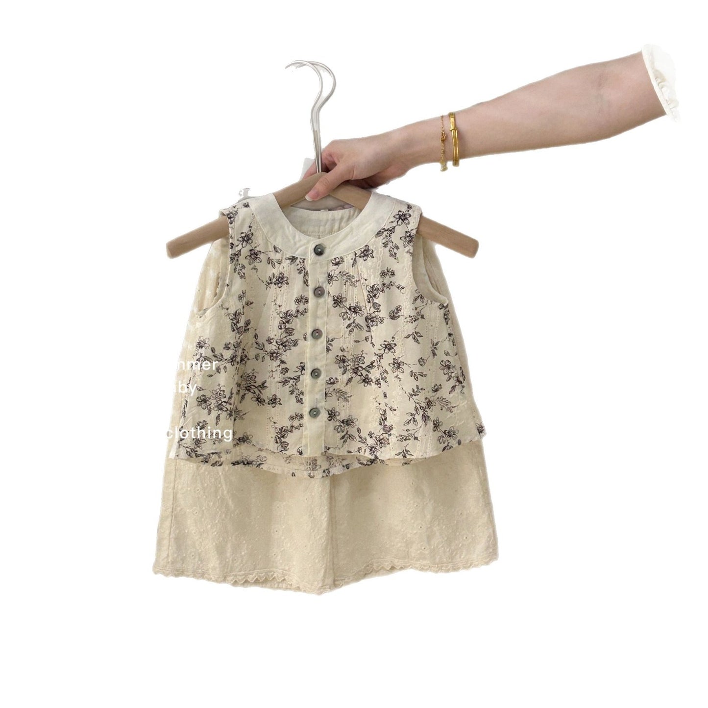 Girls retro Cotton and Linen Vest Set Summer Clothes2025New Korean Style Children's Sleeveless Doll Shirt Wide Leg Pants for Kids