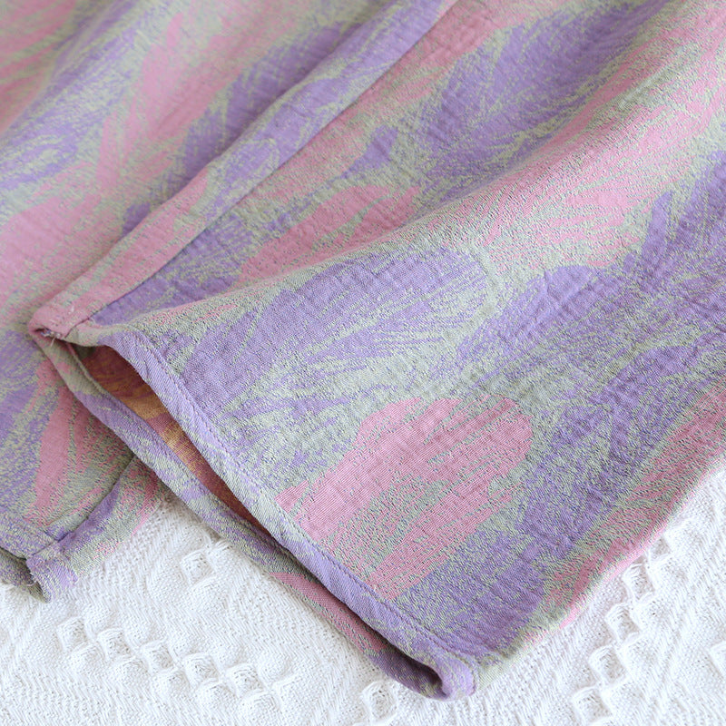 Yarn-Dyed Women's Thin Cotton Jacquard Feather Retro Chinese Style Spring Summer Homewear Loose Pajama Set Dropshipping