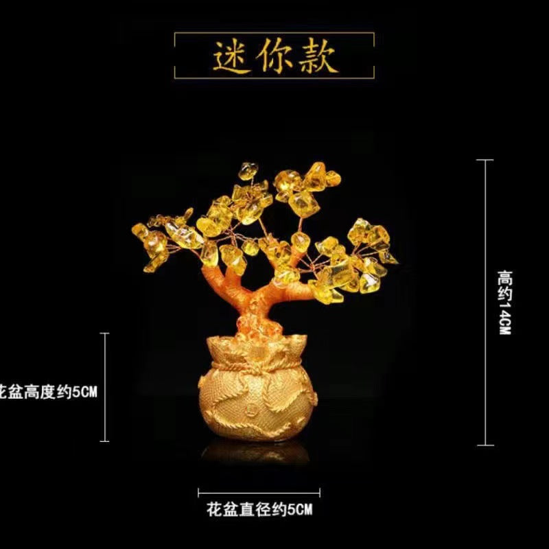 Yellow Crystal Money Tree Fortune Tree Ornament Crystal Ornament Wealth Tree Crystal Tree Home Living Room Opening Gift