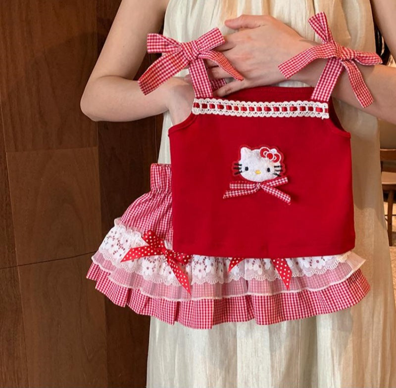 Sweet Little Girl Summer tutu High-Quality Mesh Cake Skirt Two-Piece Set Cute Tank Top and Shorts Two-Piece
