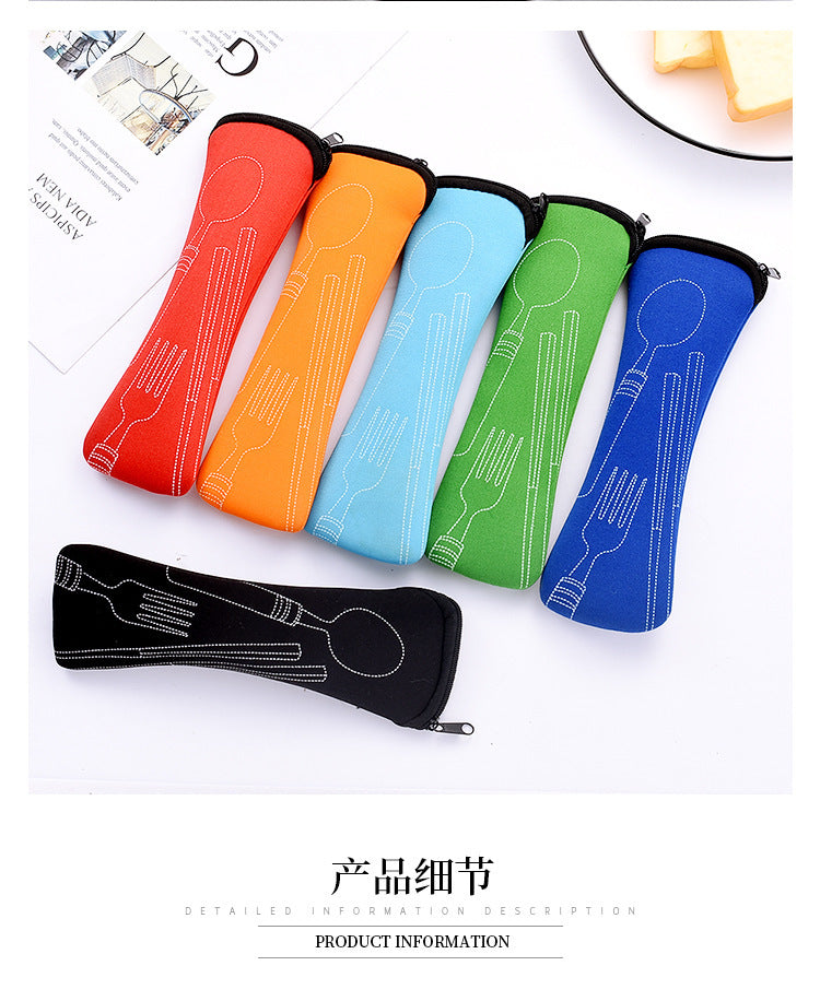 Stainless Steel Western Steak Knife Fork Spoon Cloth Bag Portable Western Cutlery Three-Piece Set Creative Gift Set Cross-Border Source