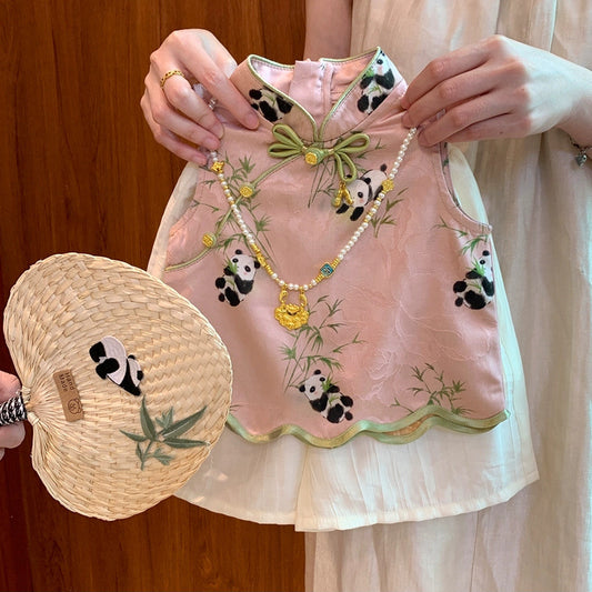 Sweet Little Girl Chinese Style Outfit Summer New One-Year-Old New Chinese Style Baby Girl Stylish Vest Pants Two-Piece Set