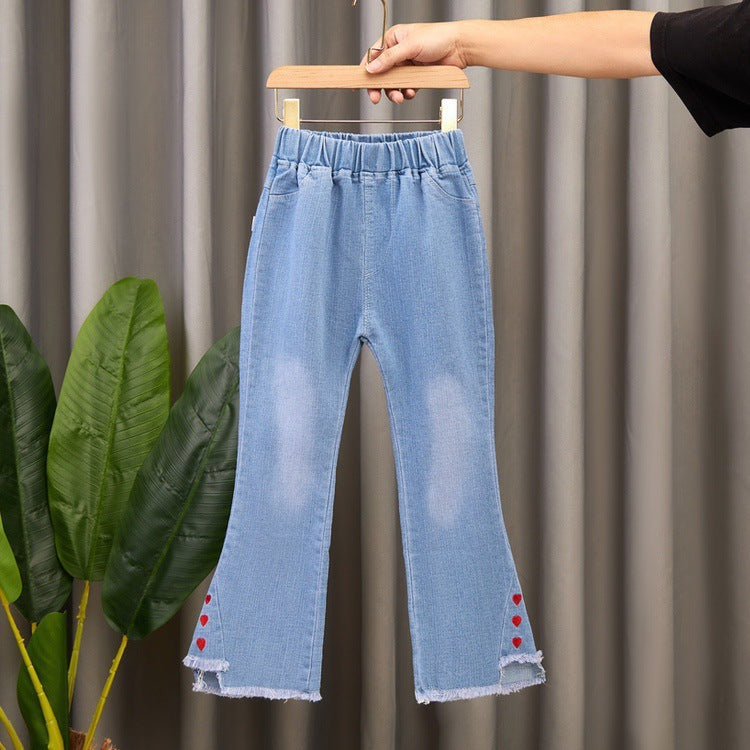 Children's Clothing Wholesale Girls' Jeans Spring and Autumn New Style Medium and Large Children's Slim Pants Baby Casual Girls' Flared Long Pants