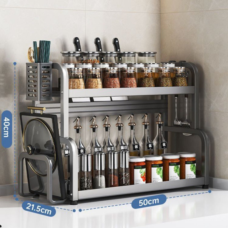 Kitchen Spice Rack Knife Holder Countertop Multifunctional Seasoning Kitchenware Storage Rack Multi-layer Stainless Steel Wholesale