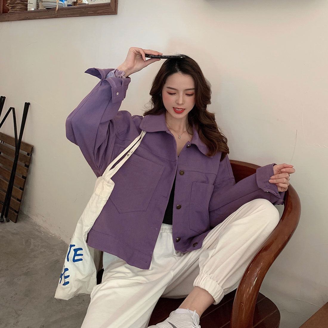 2022Spring and Autumn New Style Internet Celebrity Loose Versatile ins Trendy Short Fresh Denim Jacket for Women Loose Fit