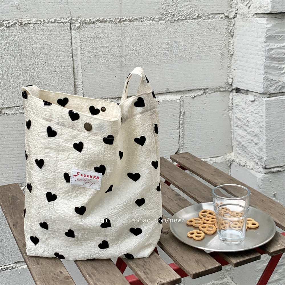 Little White Rabbit Desk New Textured Heart Canvas Single Shoulder Vest Bag Large Capacity Handbag for Women Underarm Small Win Shuo