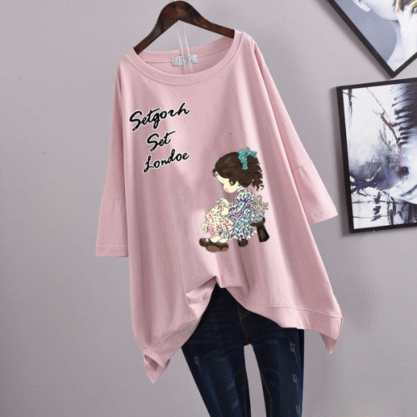 200Plus Size Women's Summer Leaf Print Casual Split Mid-Length Short Sleeve Dress T Women's Loose Fit Plus Size Shirt