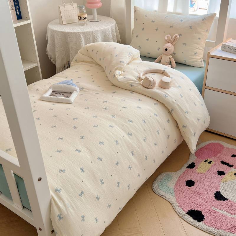 2025Hot-Selling Double-Layer Gauze Student Season Bed Single Quilt Cover Dormitory Dormitory Bunk Bed Three-Piece Set
