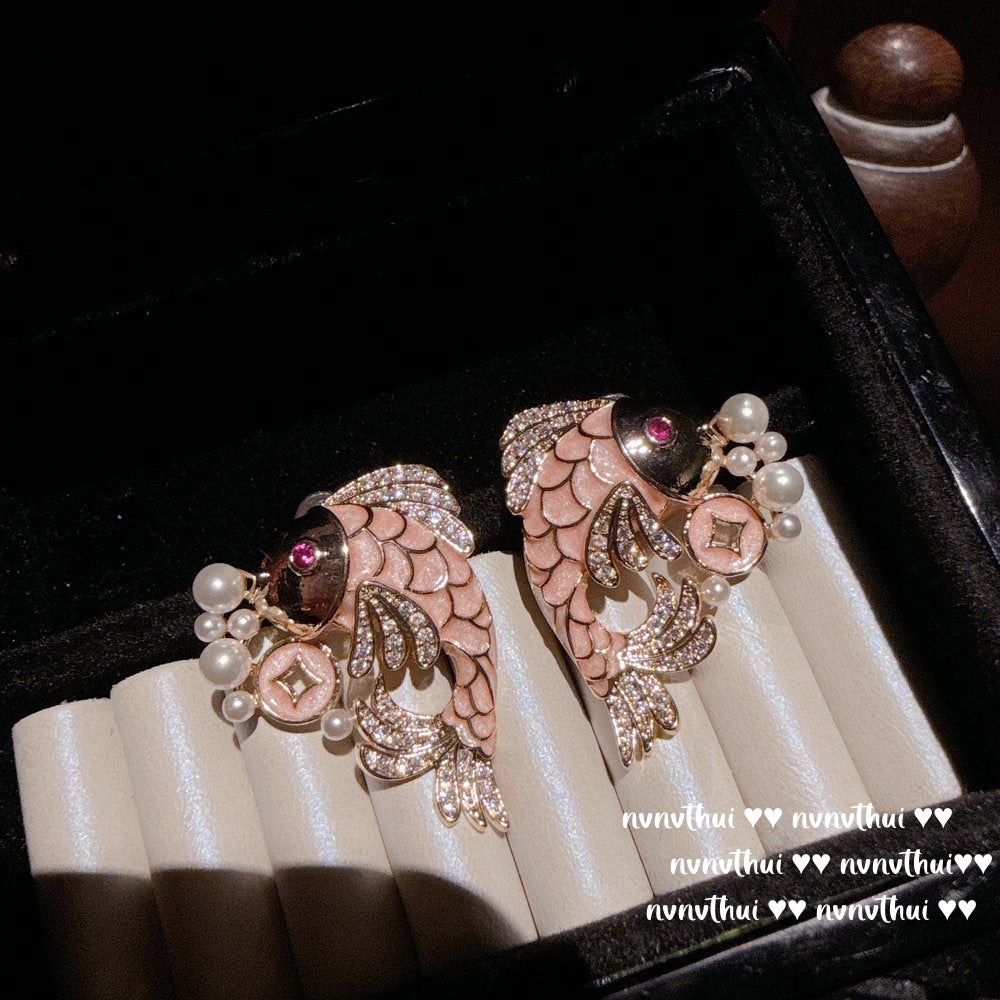 Sparkling Paphos Cloud Pattern Jellyfish Tassel Gemstone Earrings The Joy of a Rich Woman Egg-shaped Princess Pink Earrings