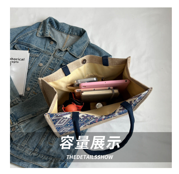 Large Capacity Commuter Bag Women2023New Fashion Single Shoulder Tote Bag Ethnic Style Student Handbag Class Bag Trendy