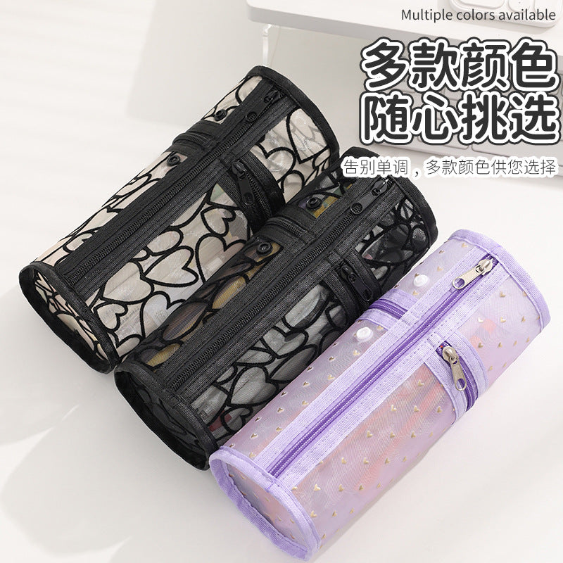 Beilian Mesh Pencil Case Vertical Transparent High-Value Stationery Box Cylindrical Student Back-to-School Season Pen Holder Bag Wholesale http://detail.1688.com/offer/954056083670.html