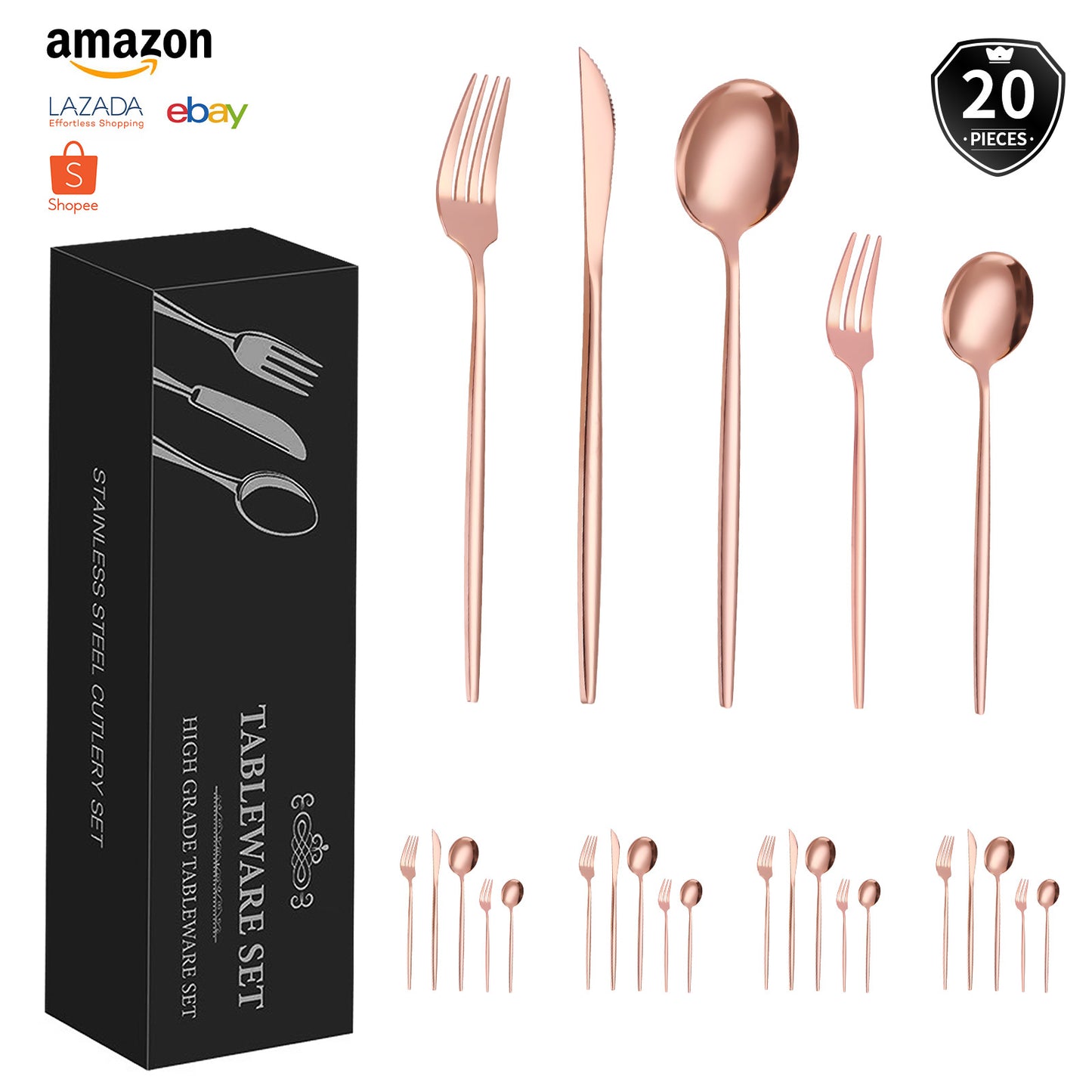 cutlery set Cross-border Amazon Portugal Stainless Steel Cutlery Set4Main item20Set of Knife, Fork, and Spoon