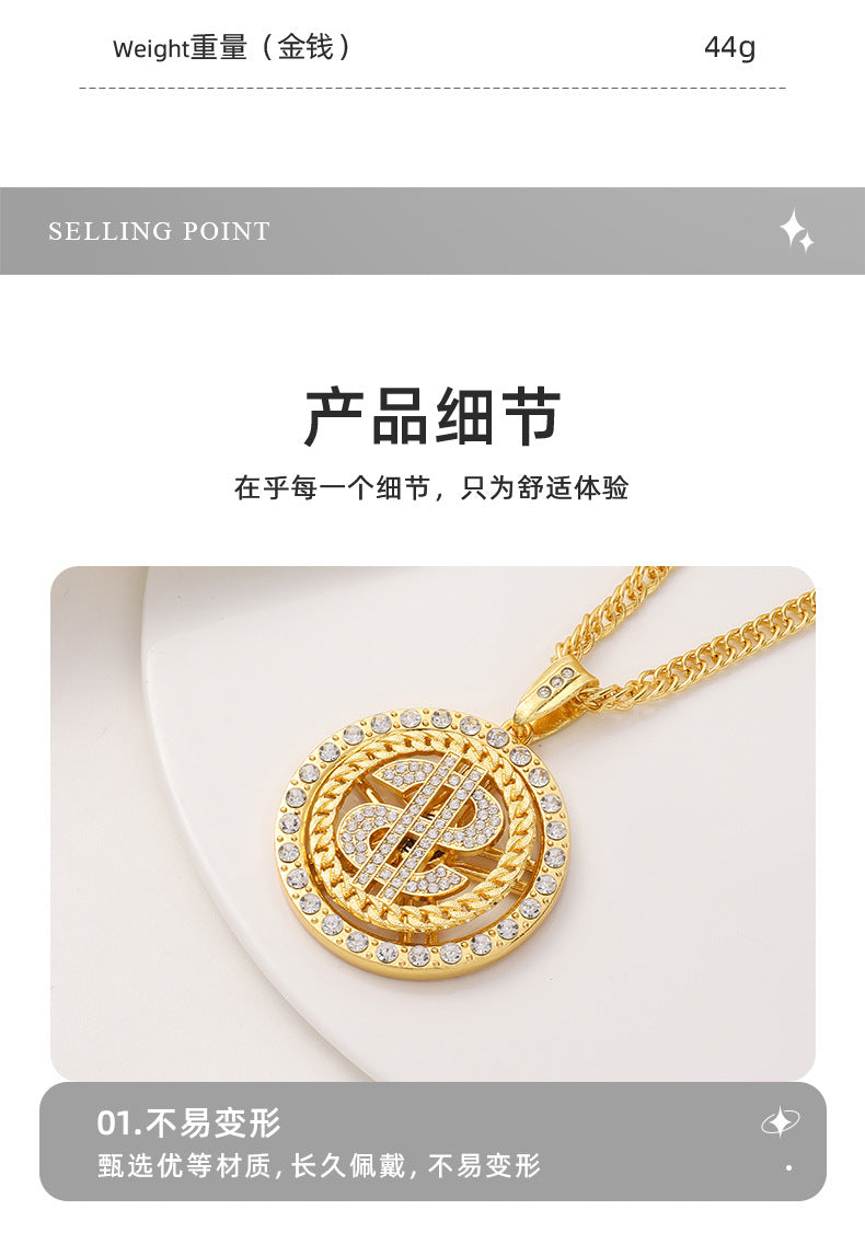 Factory Direct Supply Exquisite Fashion Necklace Imitation Dollar Sign Diamond-Encrusted Jewelry Pendant In Stock Wholesale Luxury