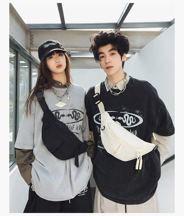 2025Summer New Simple Versatile Large Capacity Canvas Underarm Bag for Outings and Commutes, Niche Design Solid Color Chest Bag