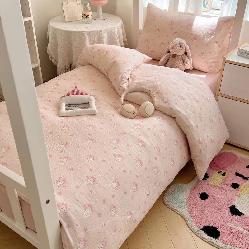 2025Hot-Selling Double-Layer Gauze Student Season Bed Single Quilt Cover Dormitory Dormitory Bunk Bed Three-Piece Set