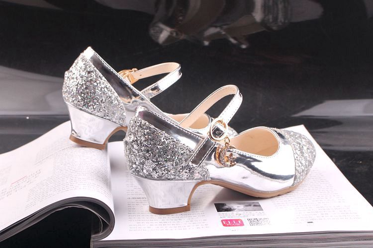 Girls' Leather Shoes Korean Style High Heel Princess Shoes Frozen Silver Children's Dance Shoes Elsa Shoes Summer