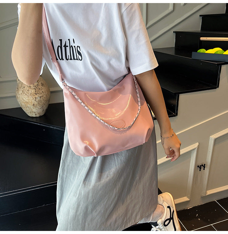 Summer Fashion Simple Casual Soft Surface Fresh Glossy Solid Color Large Capacity Commuter Shoulder Crossbody Bag2025New