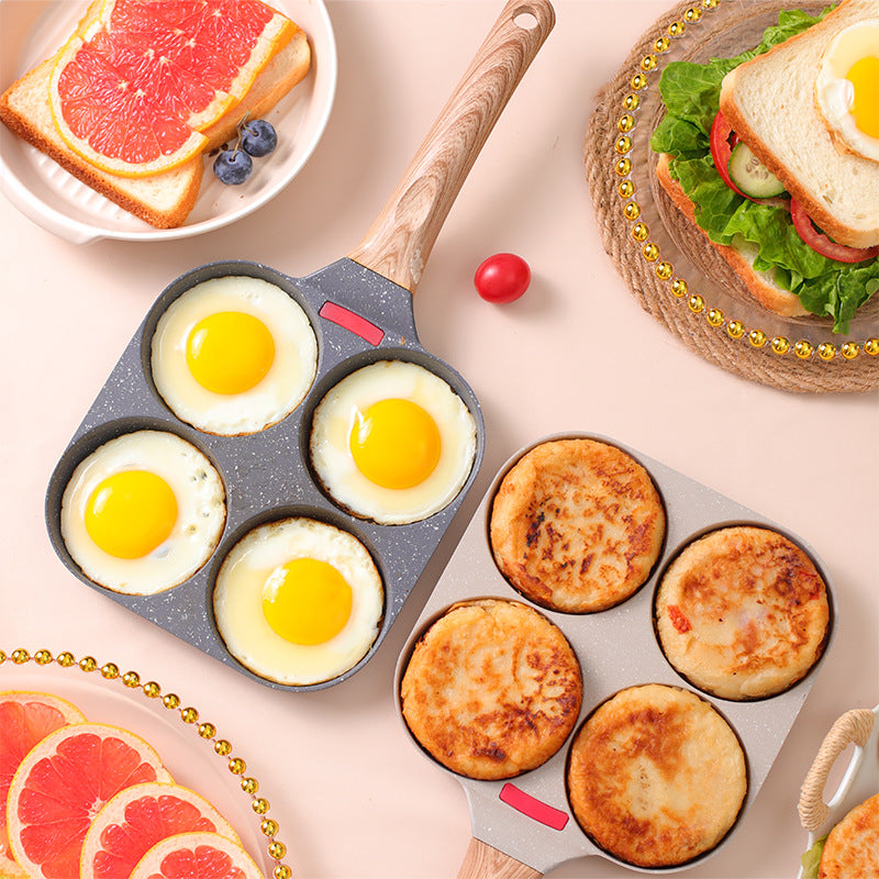 【Source Factory】Foreign Trade Hot-Selling Maifan Stone Four-Hole Egg Frying Pan 3-in-1 Non-Stick Breakfast Pan
