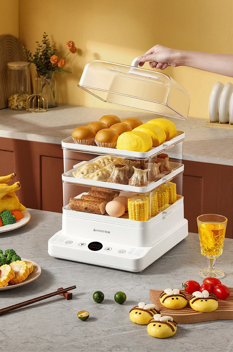 Zhigao Electric Steamer Multi-Function Home Use Steamer24L Large Capacity Visible Lid Three-Layer Gift Wholesale Electric Steamer