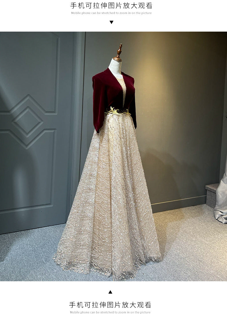 High-end chorus performance dress for women long gown2025New Elegant Host Evening Dress with High-End Feel for Ethnic Vocal Music