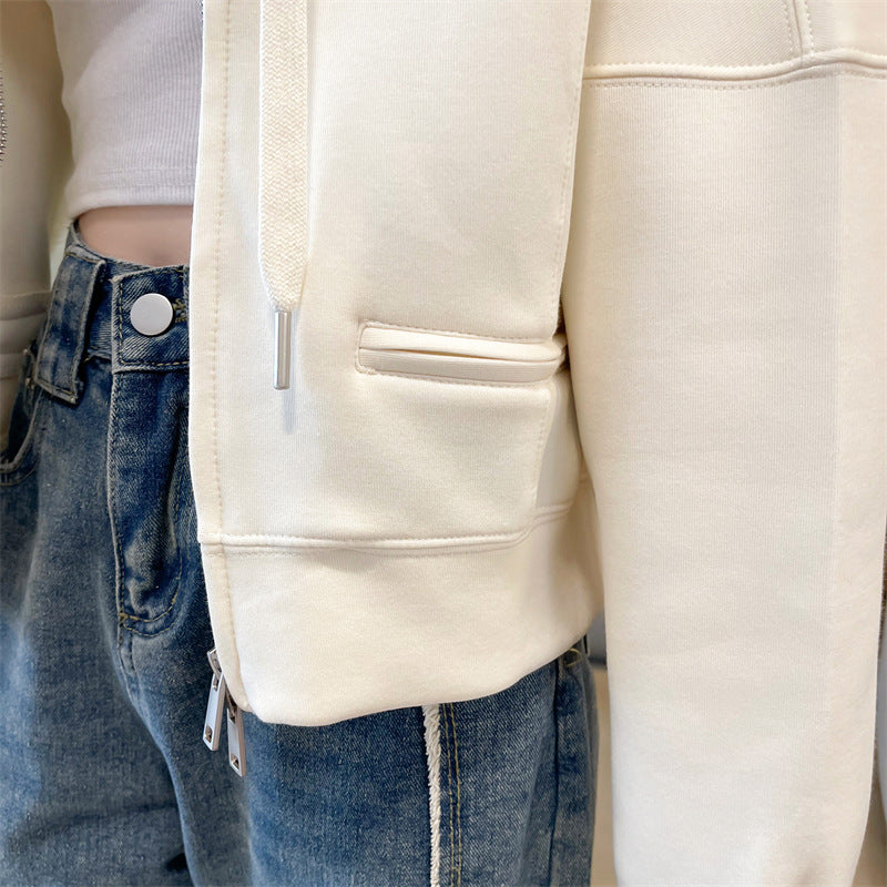 Spring and Autumn Short Hooded Sweatshirt Jacket for Petite Women, New Thin Loose Stylish Zipper Cardigan for Autumn and Winter