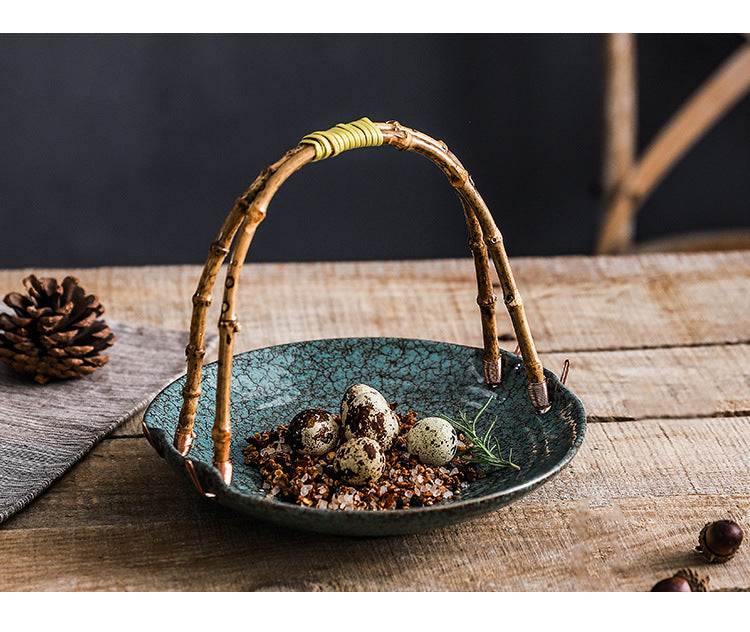 Creative Ceramic Dish Plate Handheld Basket Hotel Specialty Plate Fruit Plate Nut Plate Restaurant Ceramic Plate Display Plate