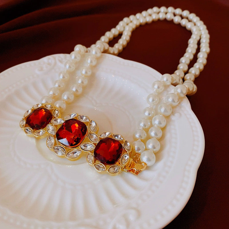 Medieval vintage Necklace with Inlaid Diamonds, Oil Drop Shell Conch Pearl Necklace, Exaggerated Vintage Jewelry Manufacturer Wholesale