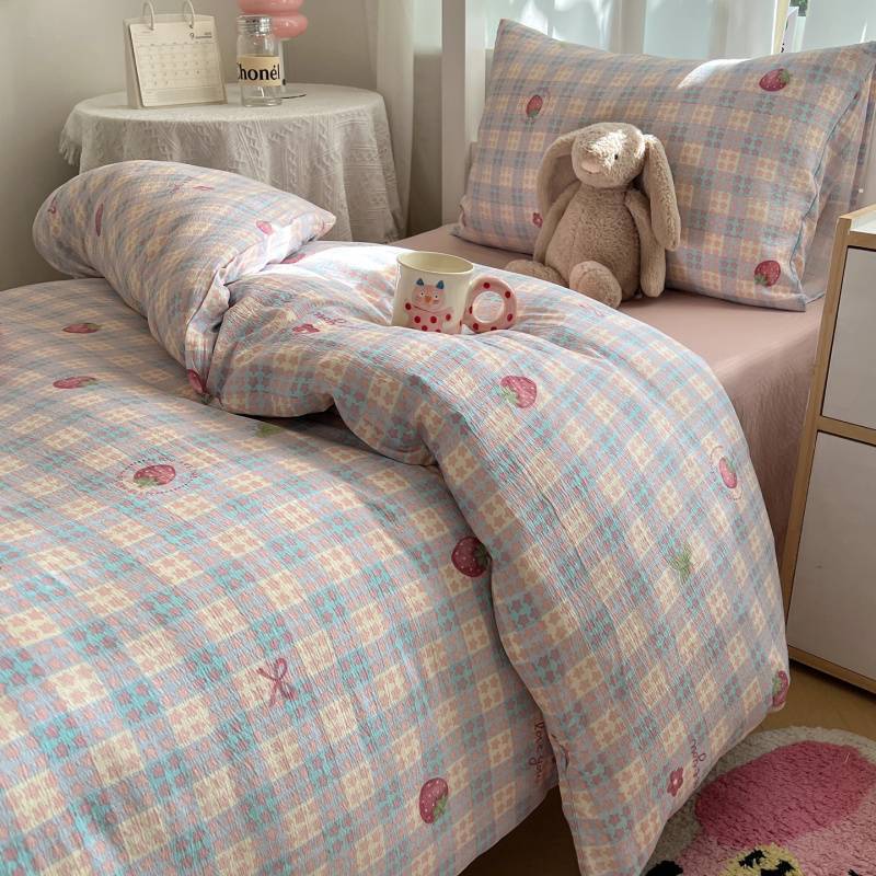 2025Hot-Selling Double-Layer Gauze Student Season Bed Single Quilt Cover Dormitory Dormitory Bunk Bed Three-Piece Set