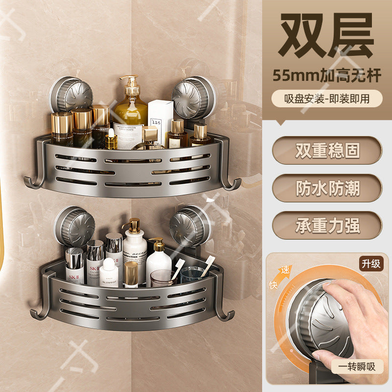 Suction Cup Triangle Basket Storage Rack Bathroom Toilet Wall-Mounted Organizer Rack Washroom Sink Corner No-Drill Organizer