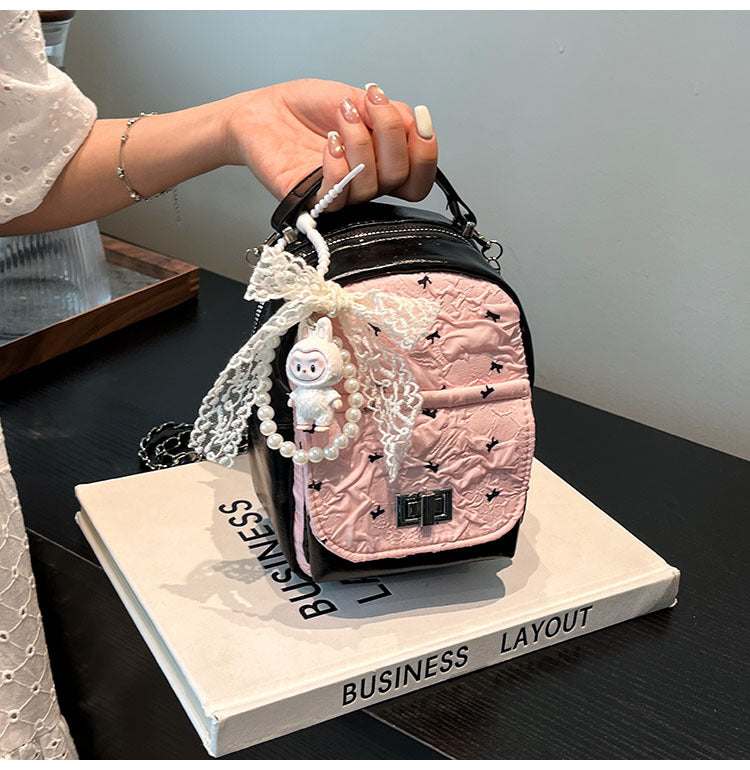 Foreign Trade Color-Block Niche Women's Backpack2025Spring and Summer New Mini Versatile Chain Super Popular Double Shoulder Small Bag