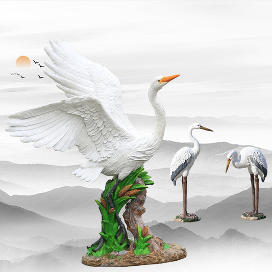 Outdoor Garden Imitation White Egret Fiberglass Ornament Home Courtyard Pool Rockery Resin Sculpture Floor Decoration