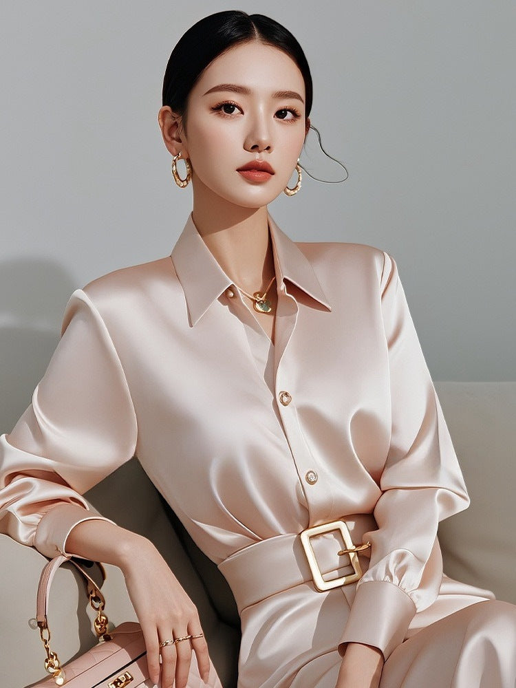 2025Spring French Style for Important Occasions Elegant and High-End Champagne Color Shirt Dress