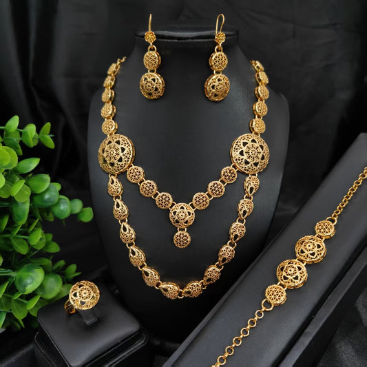 Hot Sale Recommendation Dubai24K Gold Women's Jewelry Set Middle Eastern Bride Necklace Earrings Ring Bracelet Four-Piece Set