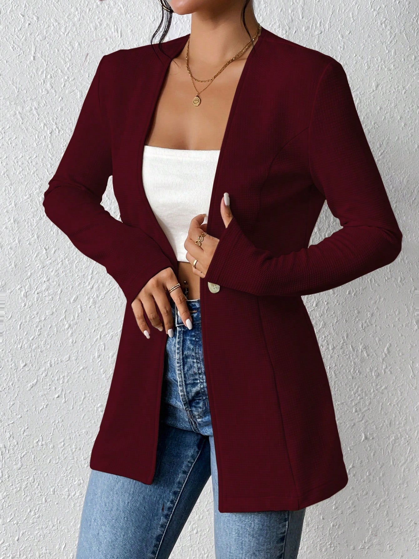 2025New Korean Fashion Style from Amazon Europe and America V Single Button Solid Color Long Sleeve Blazer