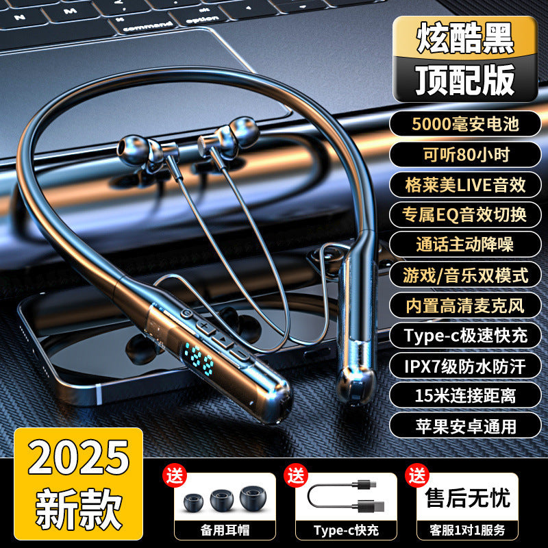 2025New Neckband Bluetooth Earphones Ultra-Long Battery Life Sports Super Bass Noise-Canceling Bluetooth Earphones Neckband