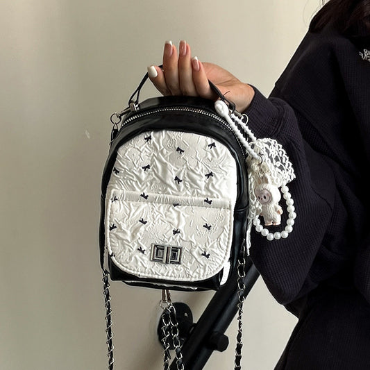 Foreign Trade Color-Block Niche Women's Backpack2025Spring and Summer New Mini Versatile Chain Super Popular Double Shoulder Small Bag