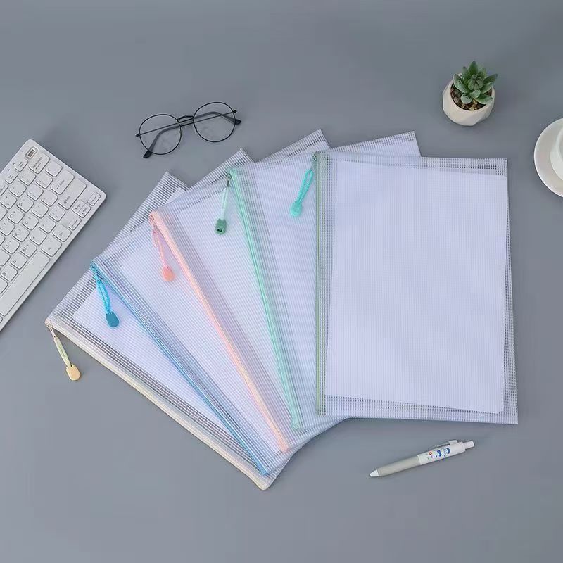 Cross-border Direct Supply Thickened PVC Plastic Zipper File Bag a4Transparent Student Exam Paper Waterproof Grid File Bag