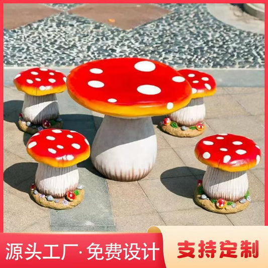 Outdoor fiberglass mushroom table and chair ornament Yard Table Courtyard Garden Kindergarten Garden Landscape Sculpture Ornament