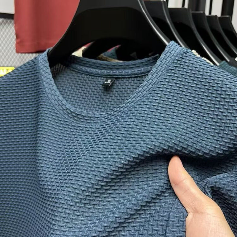 Summer New Stretch Bamboo Mesh Ice Silk t Men's Short Sleeve Round Neck Half Sleeve Base Shirt Summer Men T T shirt