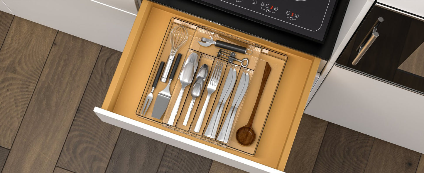 Cross-Border Tableware Kitchen Organizer Box Drawer Expandable Silverware Storage Box Cosmetics Stationery Miscellaneous Divider Expandable Box