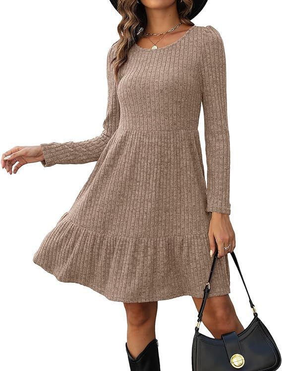 2023Autumn and Winter TEMU Amazon European and American Women's Fashion Cross-Border New Striped Round Neck Knitted Sweater Dress for Women