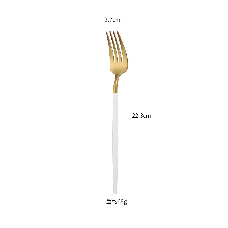 Cross-Border304Stainless Steel Portuguese Cutlery Set Knife Fork Spoon Round Handle Thick Western Cutlery Nordic Hotel Steak Knife